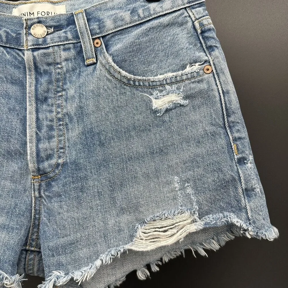 Denim Forum The Ex Boyfriend Distressed Organic Cotton Denim Short Size 24